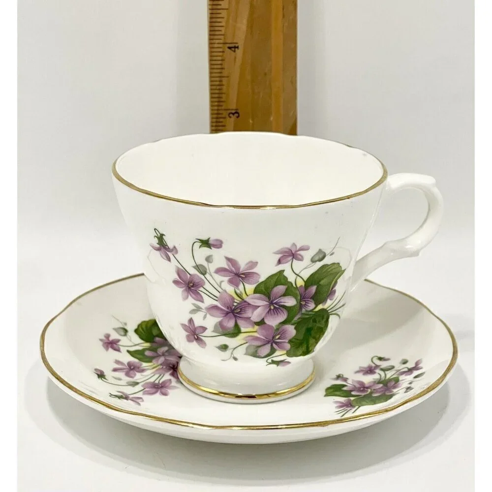 Crown Trent Staffordshire Fine Bone China Teacup & Saucer Lilacs Floral Purple